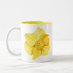Caneca De Café Em Dois Tons Flor amarela do primavera da Curto-Trombeta do