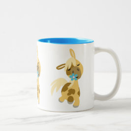 Caneca De Café Em Dois Tons Flor Azul e Pony de Cartoon Bonito