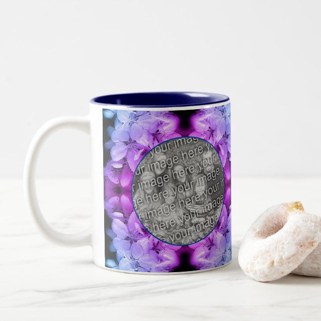 Caneca De Café Em Dois Tons Flor Brilhante Abstrato Tinted Add Your Photo (Com Donut)
