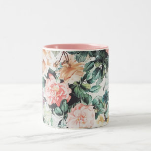 Caneca De Café Em Dois Tons Flor chic verde-cor-de-rosa-verde-vinagre