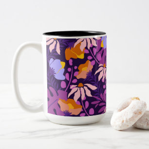 Caneca De Café Em Dois Tons Flor Colorida Moderna