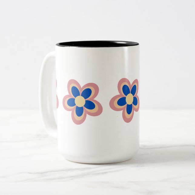 Caneca De Café Em Dois Tons Flor Colorido (Frente Esquerda)