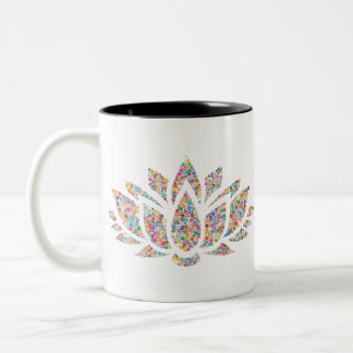 Caneca De Café Em Dois Tons Flor Colorido de Lotus