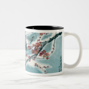 Caneca De Café Em Dois Tons Flor da ameixa na neve