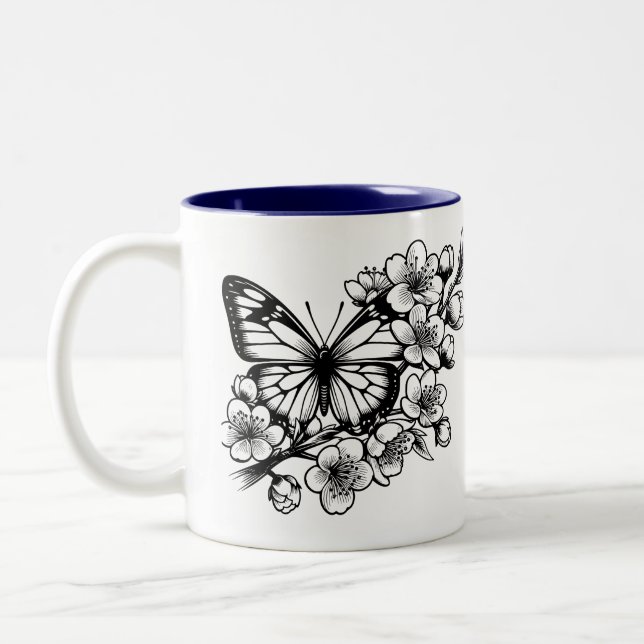Caneca De Café Em Dois Tons Flor da Borboleta (Esquerda)
