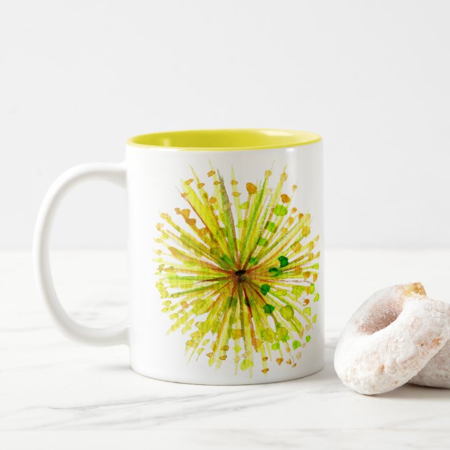 Caneca De Café Em Dois Tons Flor dandelion de flor silvestre amarela (Com Donut)