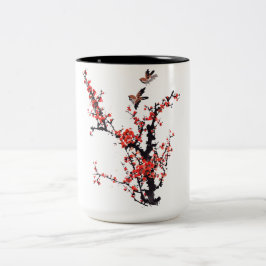 Caneca De Café Em Dois Tons Flor de ameixa vermelha