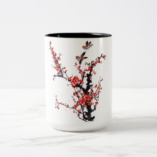 Caneca De Café Em Dois Tons Flor de ameixa vermelha