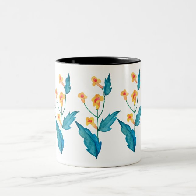 Caneca De Café Em Dois Tons Flor de aquarela amarela (Centro)
