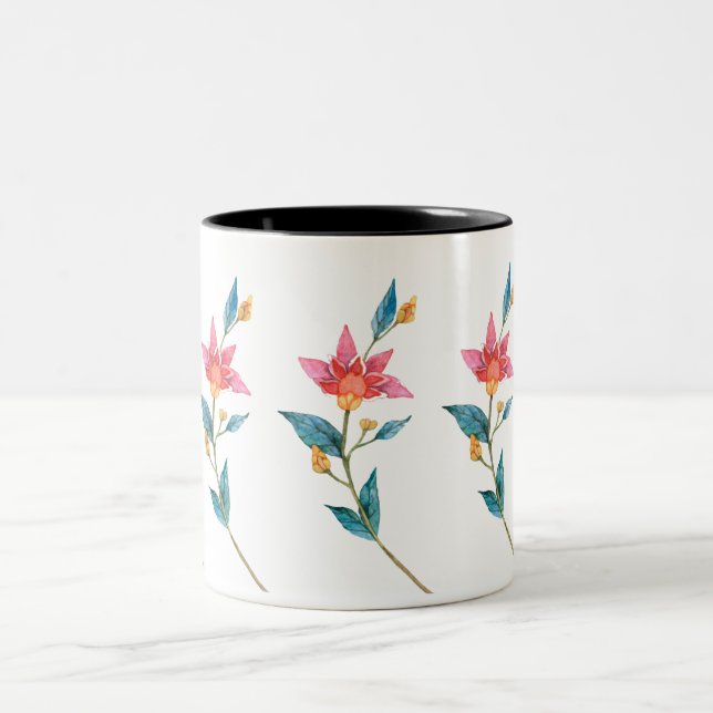 Caneca De Café Em Dois Tons Flor de aquarela rosa (Centro)