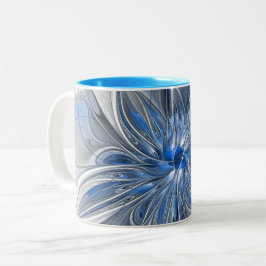 Caneca De Café Em Dois Tons Flor de Arte Fracionada com Cinza Azul abstrato