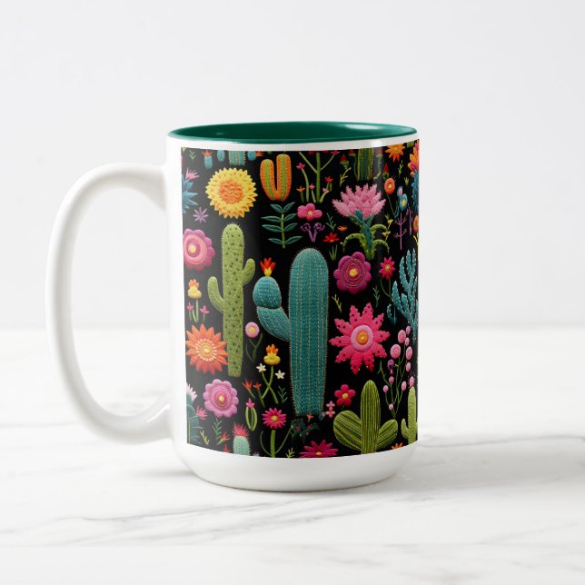 Caneca De Café Em Dois Tons Flor de Cacto (Esquerda)