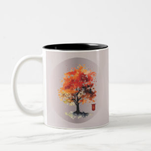 Caneca De Café Em Dois Tons Flor de Cerejeira Japonesa com Kanji