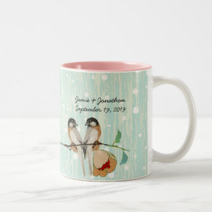 Caneca De Café Em Dois Tons Flor de Cerejeira Vintage Amor Pássaro Pêssego Min