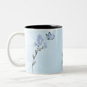 Caneca De Café Em Dois Tons Flor de Cor de Água Mola Azul Claro