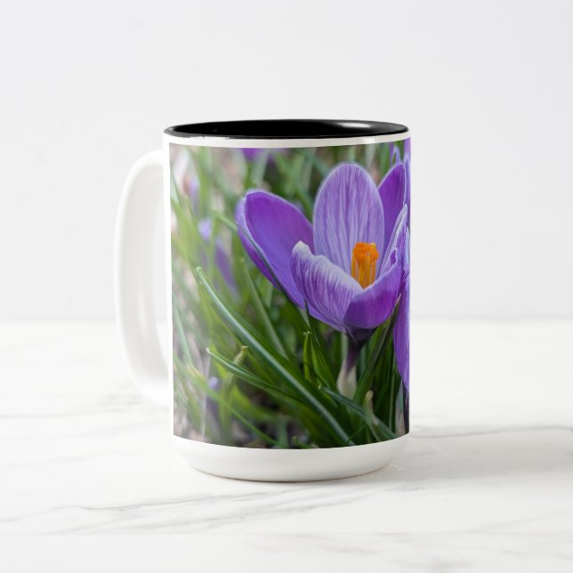 Caneca De Café Em Dois Tons Flor de Crocus Roxa (Frente Esquerda)