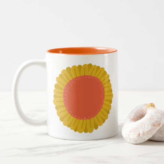 Caneca De Café Em Dois Tons Flor de Daisy Girassol Doce PERSONALIZADA (Com Donut)
