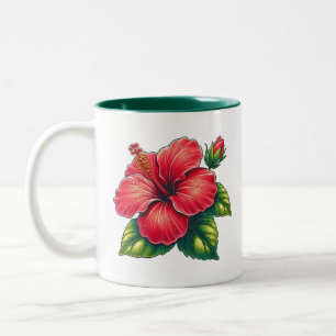 Caneca De Café Em Dois Tons Flor de Hibiscus 2 tons