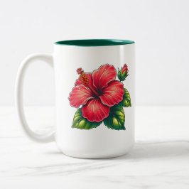 Caneca De Café Em Dois Tons Flor de Hibiscus - Dois tons grandes