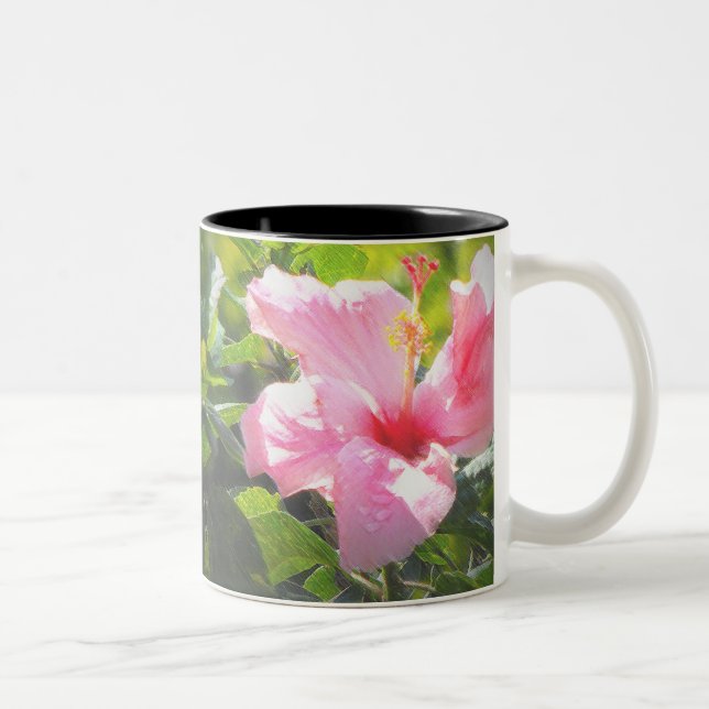 Caneca De Café Em Dois Tons Flor de Hibiscus Rosa (Direita)