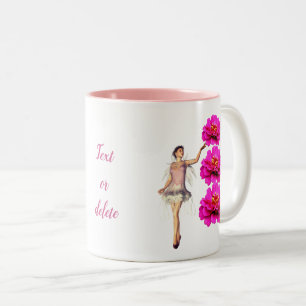 Caneca De Café Em Dois Tons Flor De Látea E Flor De Zinnia Rosa Personalizado