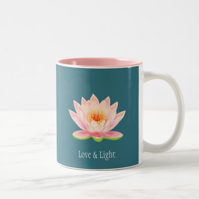Caneca De Café Em Dois Tons Flor de Lótus Rosa em Azul Turquesa (Direita)
