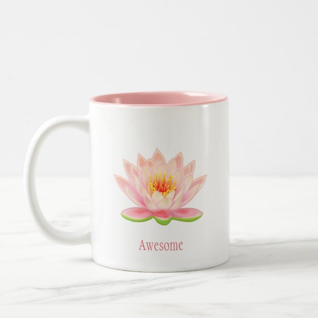 Caneca De Café Em Dois Tons Flor de Lotus Rosa em Branco (Esquerda)
