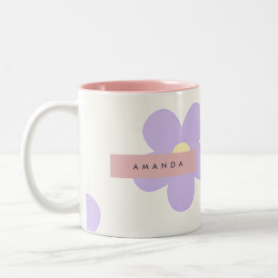 Caneca De Café Em Dois Tons Flor de Margarida Lavanda Retro Personalizada