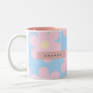 Caneca De Café Em Dois Tons Flor de Margarida Rosa Pastel Macia Personalizada