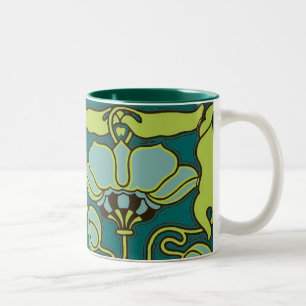 Caneca De Café Em Dois Tons Flor de Nouveau da arte