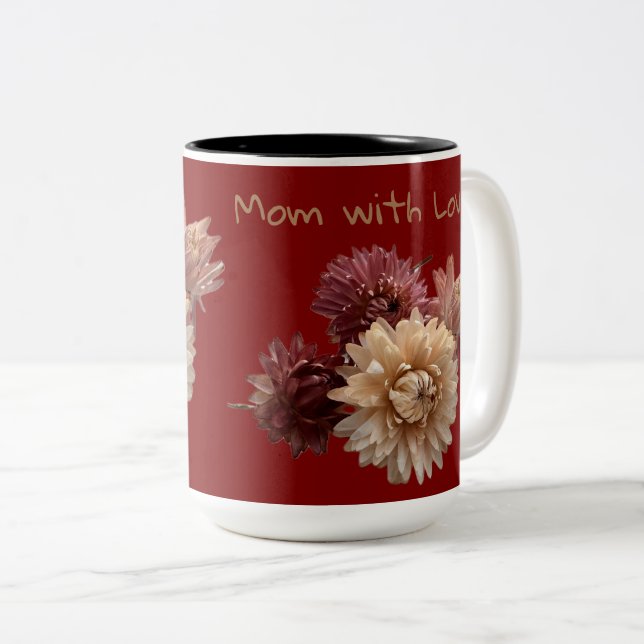 Caneca De Café Em Dois Tons Flor de palha rosa e maroon denominada (Frente Esquerda)