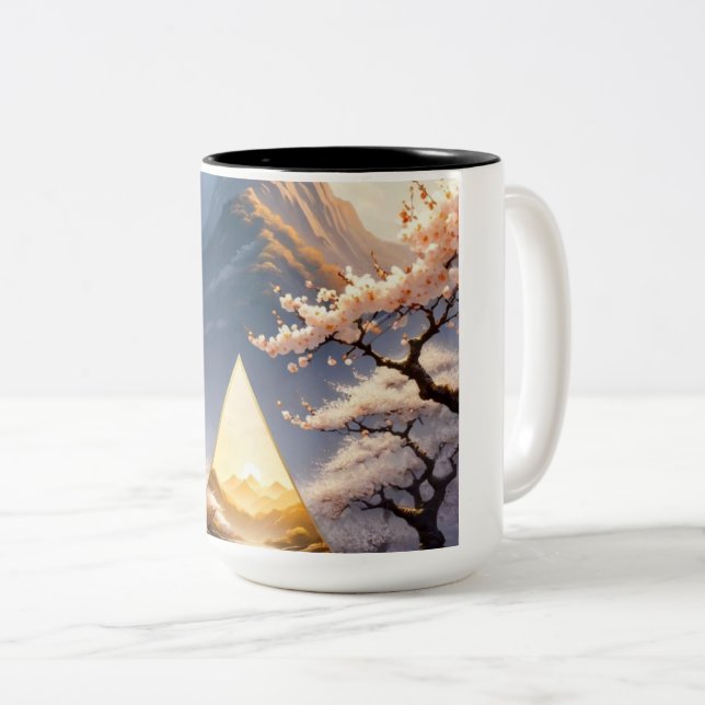 Caneca De Café Em Dois Tons Flor de Pirâmide (Frente Esquerda)