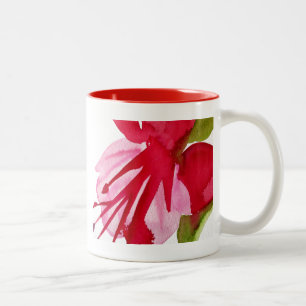 Caneca De Café Em Dois Tons Flor de pop de cor da água rosa Fuchsia