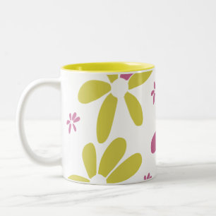 Caneca De Café Em Dois Tons Flor de Primavera Multicolorida Amarela Rosa