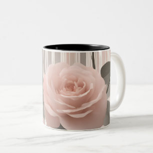 Caneca De Café Em Dois Tons Flor de Rosa Rosa e listras, Visual Vintage