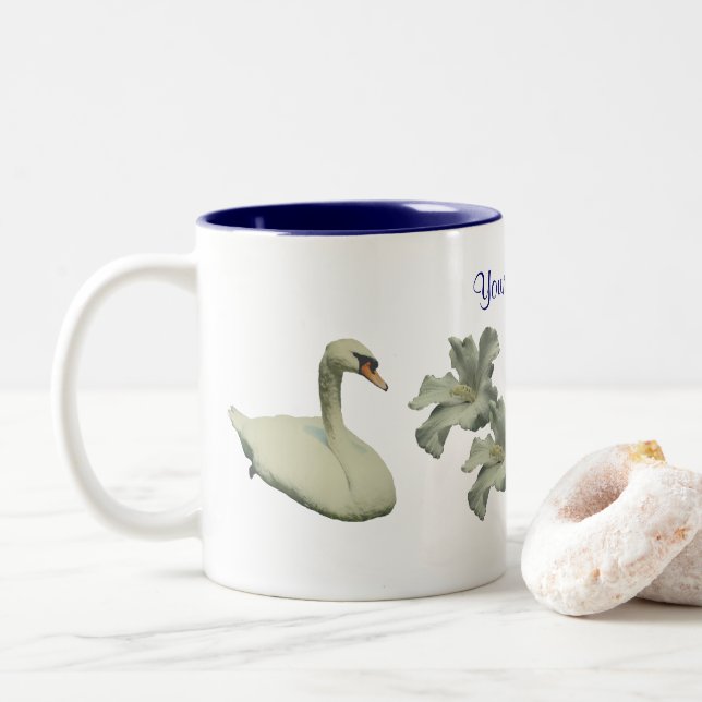 Caneca De Café Em Dois Tons Flor De Swan E Hibiscus Personalizada (Com Donut)