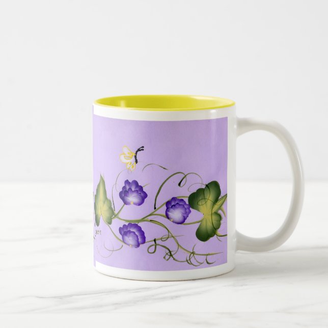 Caneca De Café Em Dois Tons Flor e borboleta da ervilha doce (Direita)