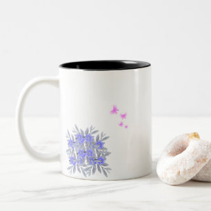 Caneca De Café Em Dois Tons Flor, Flor, Flor, Cor-de-rosa, Padrões de borbolet