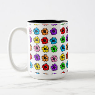 Caneca De Café Em Dois Tons Flor Floral Doodle Line Art Watercolor Abstrato