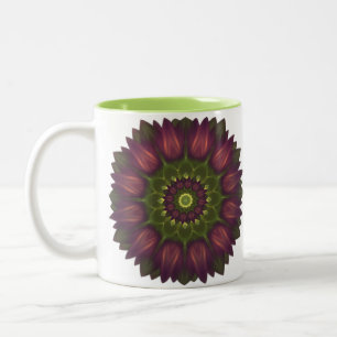 Caneca De Café Em Dois Tons Flor Mandala Com Sombras Roxas Brilhantes