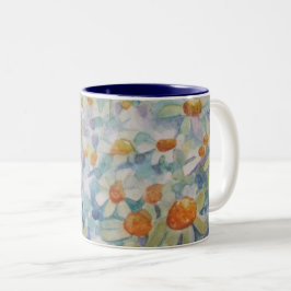 Caneca De Café Em Dois Tons Flor Meadow Watercolor Daisy Floral