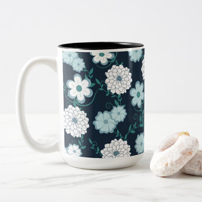 Caneca De Café Em Dois Tons Flor Moderna Elegante (Com Donut)