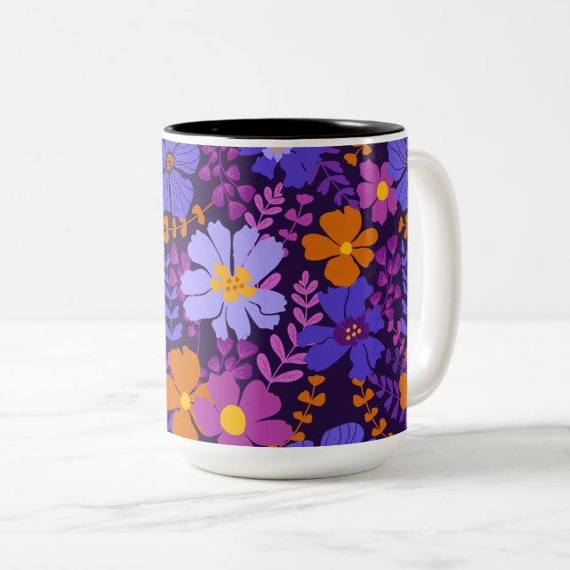 Caneca De Café Em Dois Tons Flor Moderno Vibrante (Frente Esquerda)