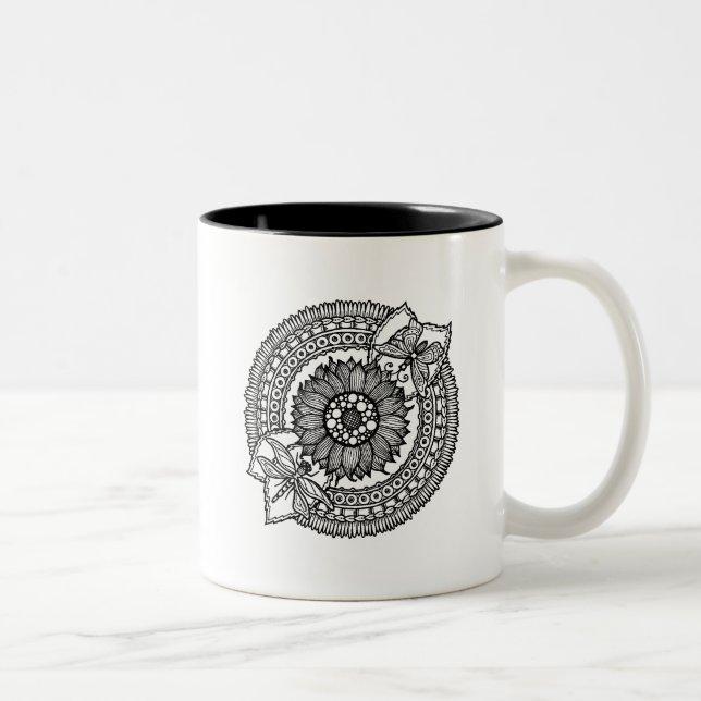 Caneca De Café Em Dois Tons Flor na mandala (Direita)