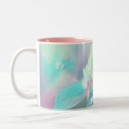 Caneca De Café Em Dois Tons Flor Ortensia Pintada por Óleo, Mulher Bíblica Fé