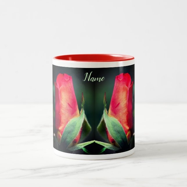 Caneca De Café Em Dois Tons Flor Red Rosebud Personalizado (Centro)