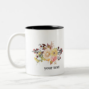 Caneca De Café Em Dois Tons Flor romântico, Flor de Aquarela, boêmia, boho