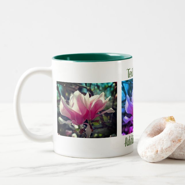Caneca De Café Em Dois Tons Flor Rosa Personalizado (Com Donut)