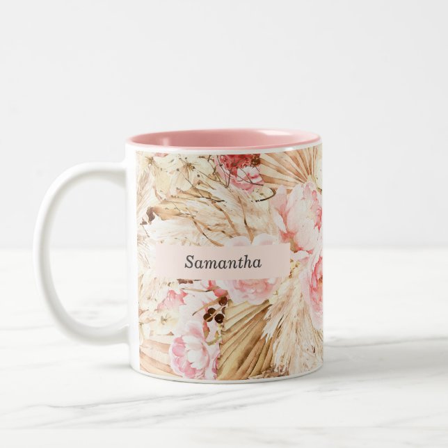 Caneca De Café Em Dois Tons Flor rosa tropical desértica de Grass (Esquerda)