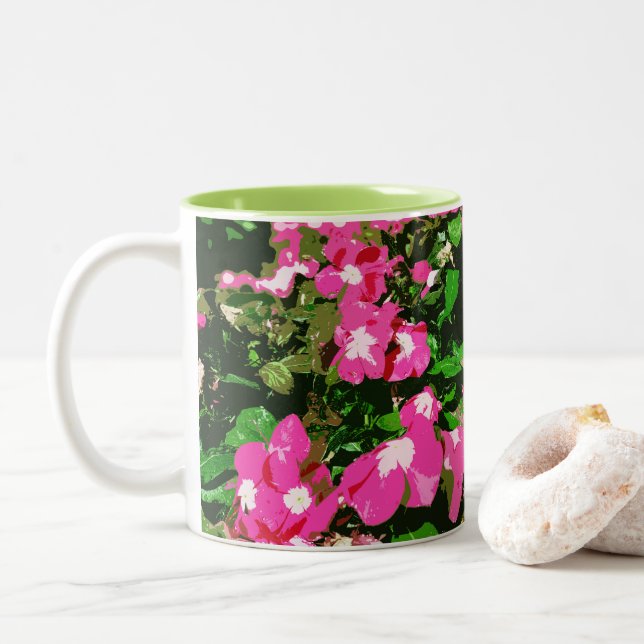 Caneca De Café Em Dois Tons Flor Rosa Vinca (Com Donut)